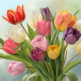 Peinture Tulipes | Peinture Fleurs | Peinture colorée sur AiArtLand