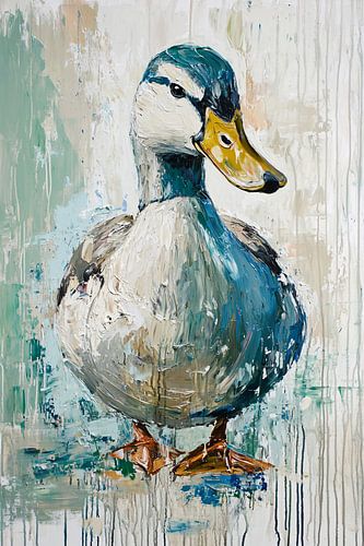 Expressief eendenschilderij met kleuren