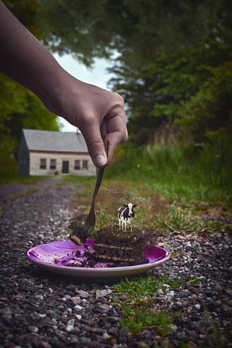 Beeldmanipulatie: Rocky Road Cake Vermengd met Landelijk Landschap -Wanddecoratie voor Elk Interieur