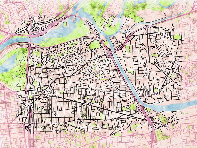 Kaart van Villeurbanne in de stijl 'Soothing Spring' van Maporia