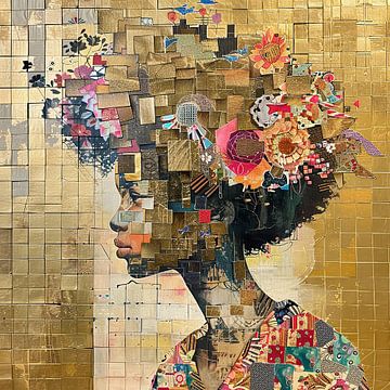 Gouden Vrouw Portret | Golden Gaze Mosaic Dreams van Kunst Kriebels