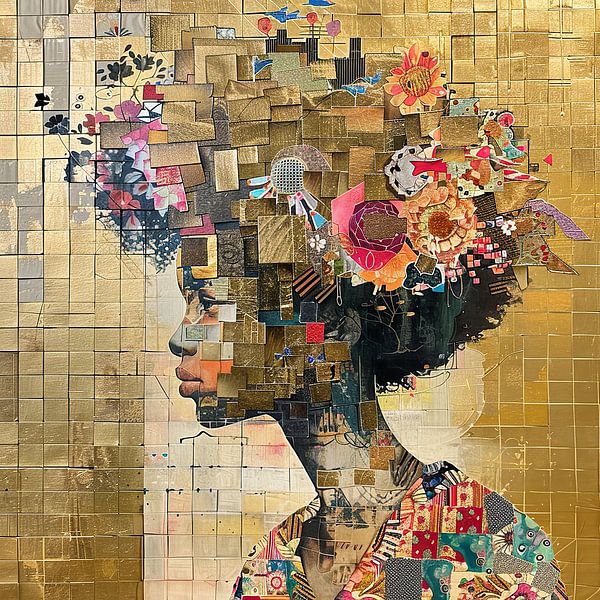 Goldene Frau Porträt | Goldener Blick Mosaik Träume von Kunst Laune
