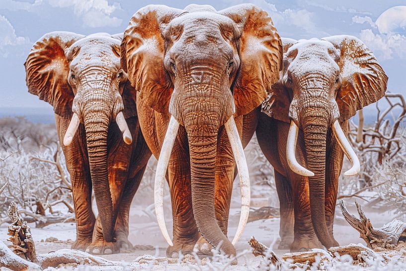 Elephant family in winter landscape by Art & Soul Creations