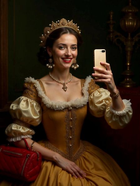 Renaissance Selfie Koningin Portret Schilderij van FRESH Fine Art
