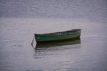 Boot vor Anker auf dem Fluss