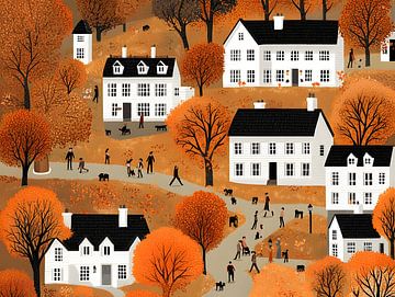 Dorp in de herfst - naïeve kunst