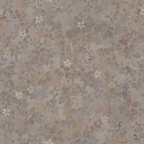 Greige dessin met bladeren en bloemen