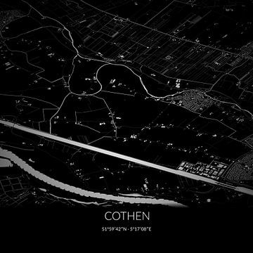 Zwart-witte landkaart van Cothen, Utrecht. van Rezona