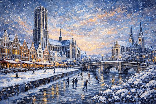 Mechelen, België een impressionistisch schilderij.