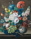 Blumenstillleben mit Trauben, Rotschwänzchen und Nest, Leopold Zinnögger von Meisterhafte Meister Miniaturansicht