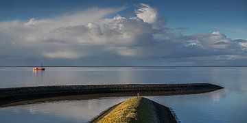 The Wad with a single fishing boat on a windless day by Harrie Muis
