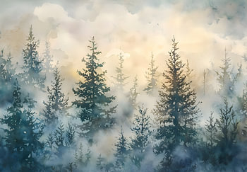 Aquarelle Forêt de pins