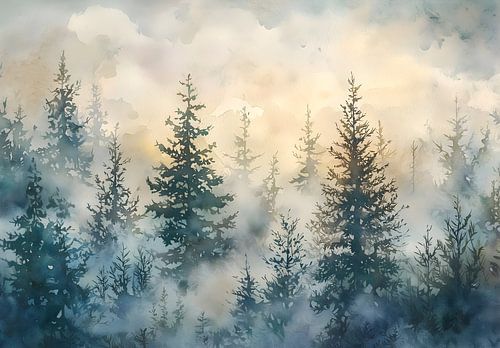 Aquarell Pinien Wald