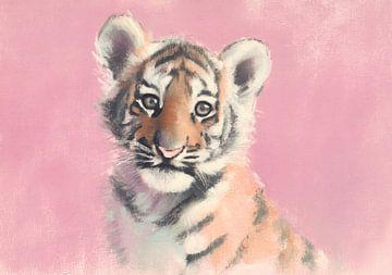 Young tiger on pink by Niklas Maximilian