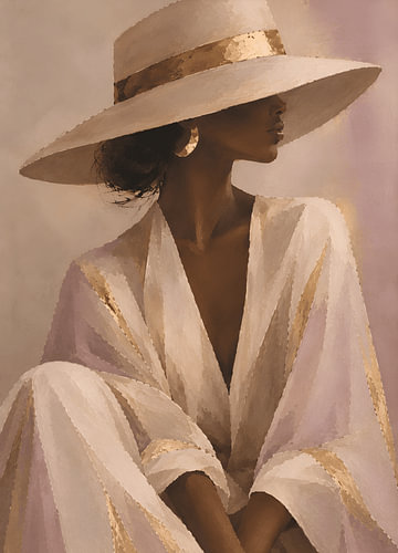 Woman wearing a gold hat 