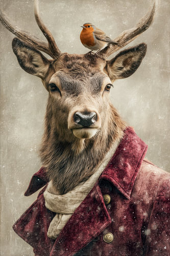 Deer with a Robin – A Dreamy Winter Portrait