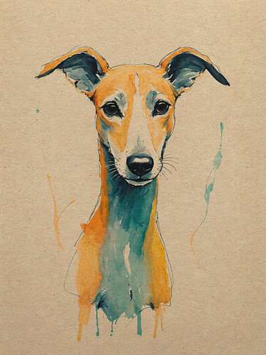 Zachte Whippet – Aquarelportret van een Lichtbruine Hond | Sfeervolle Hondenkunst