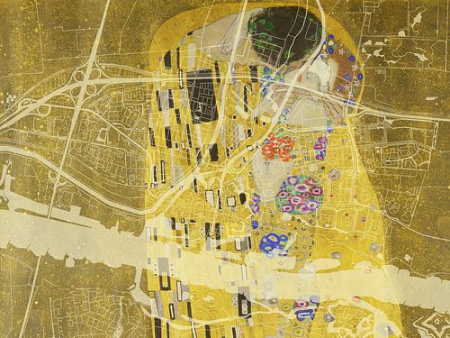 Kaart van Gorinchem met de Kus van Gustav Klimt