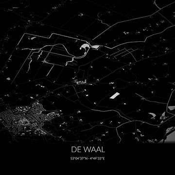Black-and-white map of De Waal, North Holland. by Rezona
