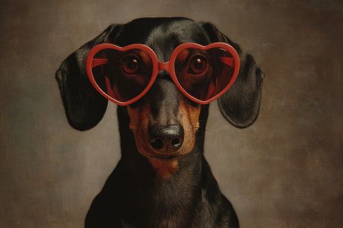 Teckel avec lunettes rouges