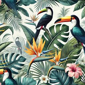 Tropische Tukane in üppigem Dschungelblatt von Chromatic Fusion Studio
