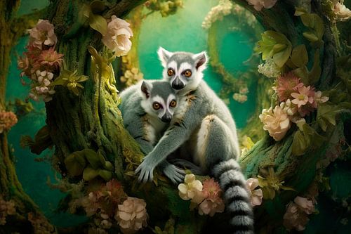 Ringstaartmaki’s in Bloemenbos – Dromerige Natuurkunst