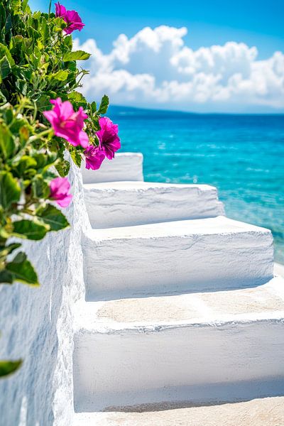 Küstenstufen mit Bougainvillea von Poster Art Shop