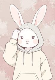 Entzückendes, schüchternes Häschen im pastellfarbenen Kapuzenpulli – bezaubernde Wanddekoration mit Kaninchenmotiv