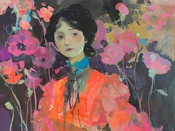 Vrouwen Schilderij | Serene Blossom Gaze van Blikvanger Schilderijen