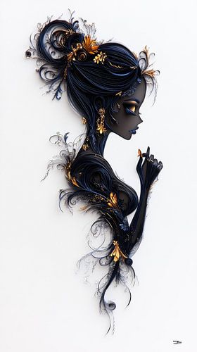 Vrouwenportretten in Papier, Goud en Multicolor