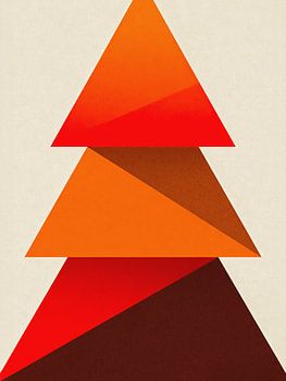 Minimalisrt Abstract Geometric Pine Tree - Warm Burnt Orange & Rust Autumn