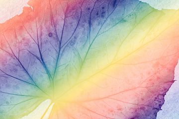 Macro foto van een blad met regenboog kleuren van Lisette Rijkers