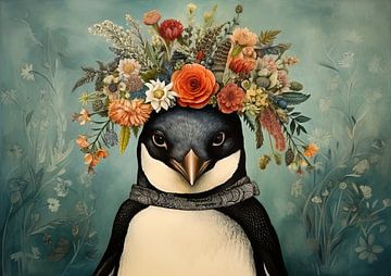 Schilderij Pinguïn Portret van Abstract Schilderij