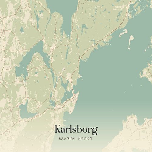 Vintage landkaart van Karlsborg, Sweden.