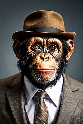 Chimpanzé avec chapeau et costume