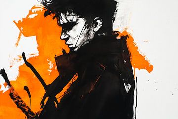 Silhouette noire avec des accents orangés sur Poster Art Shop