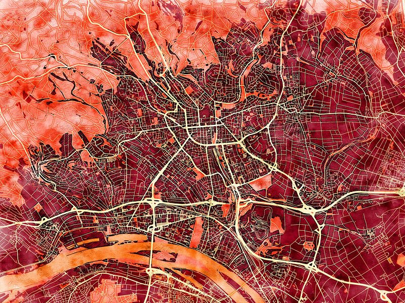 Map of Wiesbaden with the style 'Amber Autumn' by Maporia
