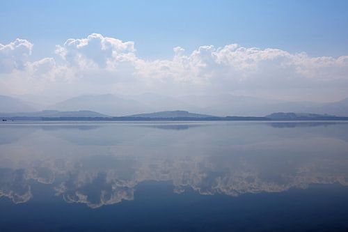 Waterscape of lake with cloudy sky reflection