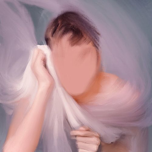 Abstract portret 'Kon ik nog maar even...' in zachte, vergrijsde kleuren