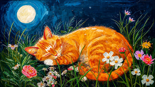 Orangefarbener Tabby im Mondlicht