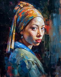 Modern Girl with a Pearl Earring IX Johannes Vermeer watercolour