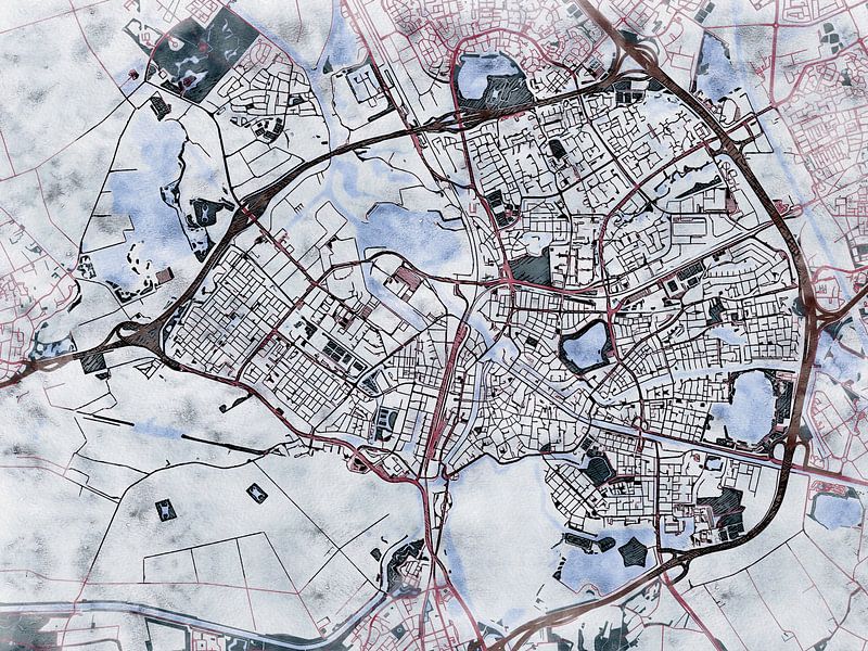 Map of Den Bosch with the style 'White Winter' by Maporia