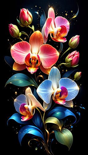 Orchideeën - Een florale enscenering van de orchidee tussen gouden stilte en lichtgevende pracht (1 van 3)