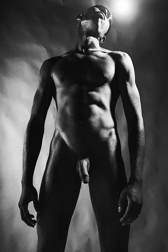 Hele mooie donkere naakte man met prachtig gespierd lichaam.