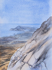 Mediterranean coastal landscape with mountains
