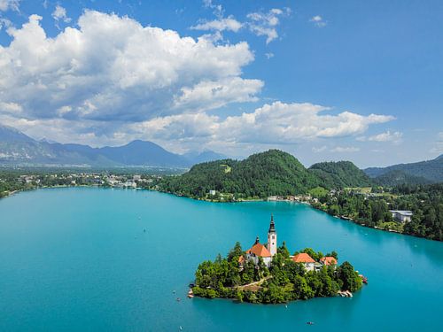 Het meer van Bled met het eiland Bled in Slovenië