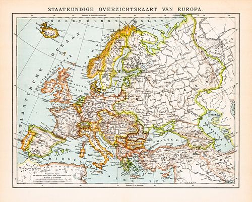 Europa, staatkundig. Vintage kaart ca. 1900
