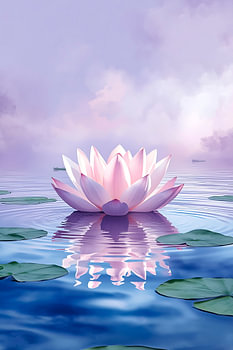 Lotus sacré sur une eau sereine | Décoration murale zen à l'aquarelle | Décoration de spa avec nénuphar rose