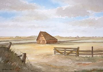 Schaapskooi op het Waddeneiland Texel - aquarel op papier
