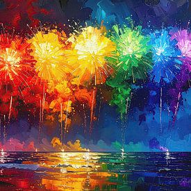 Fireworks: A pastose celebration of LGBTQIA+ colours over a silent ocean of expectation and renewal by AidasignArt